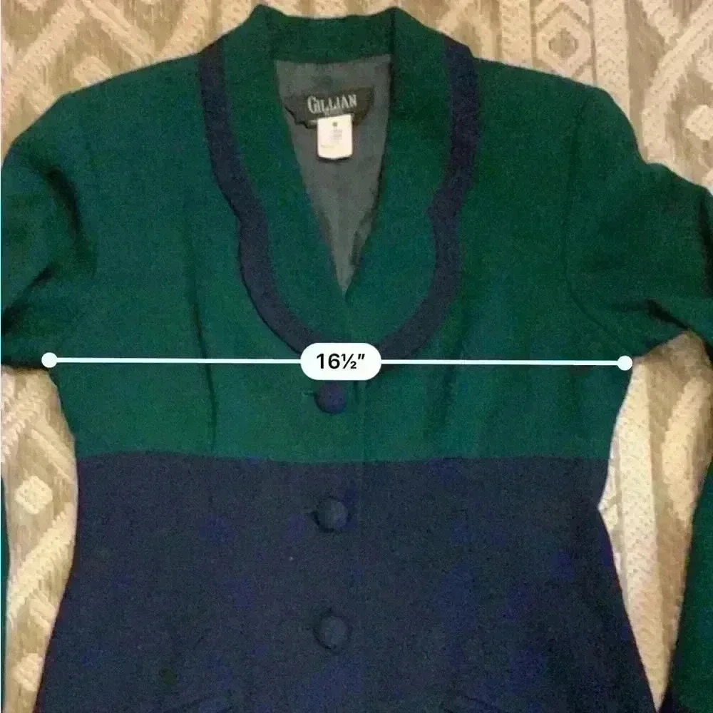 Vintage Gillian Petites Jacket Dress Wool Color Block Fully Lined Green  Navy. - Picture 13 of 14